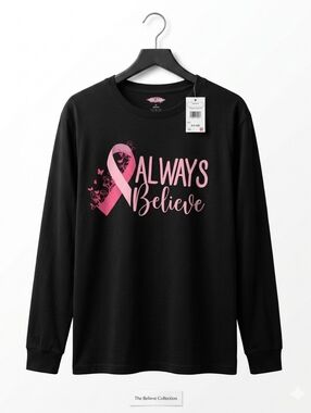 Women's Always Believe Fight Cancer Black Tee with Pink Accents Sz XL